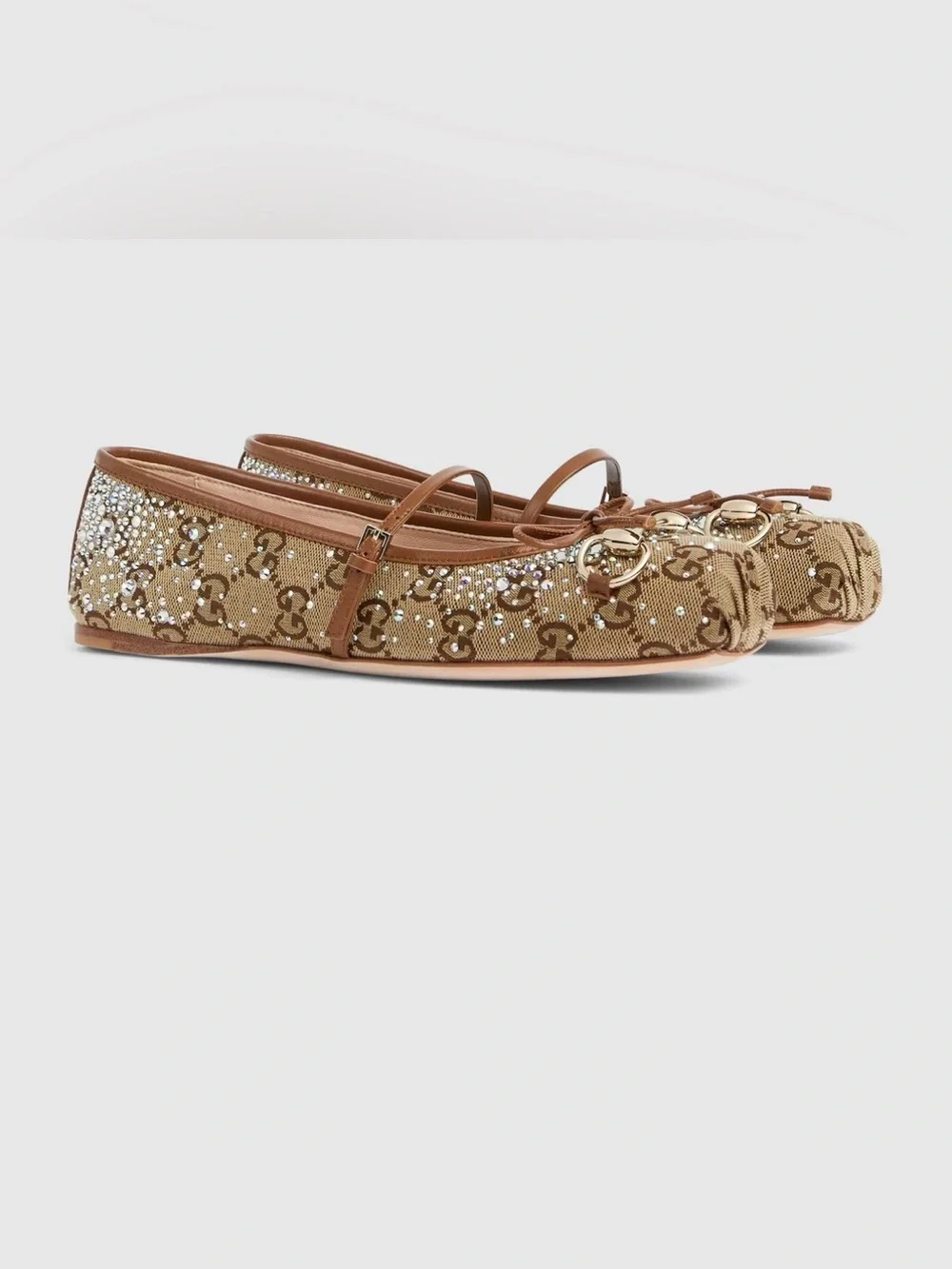 Gucci Gold GG Crystal-Embellished Leather-Trim Loafers - Picture 2 of 5